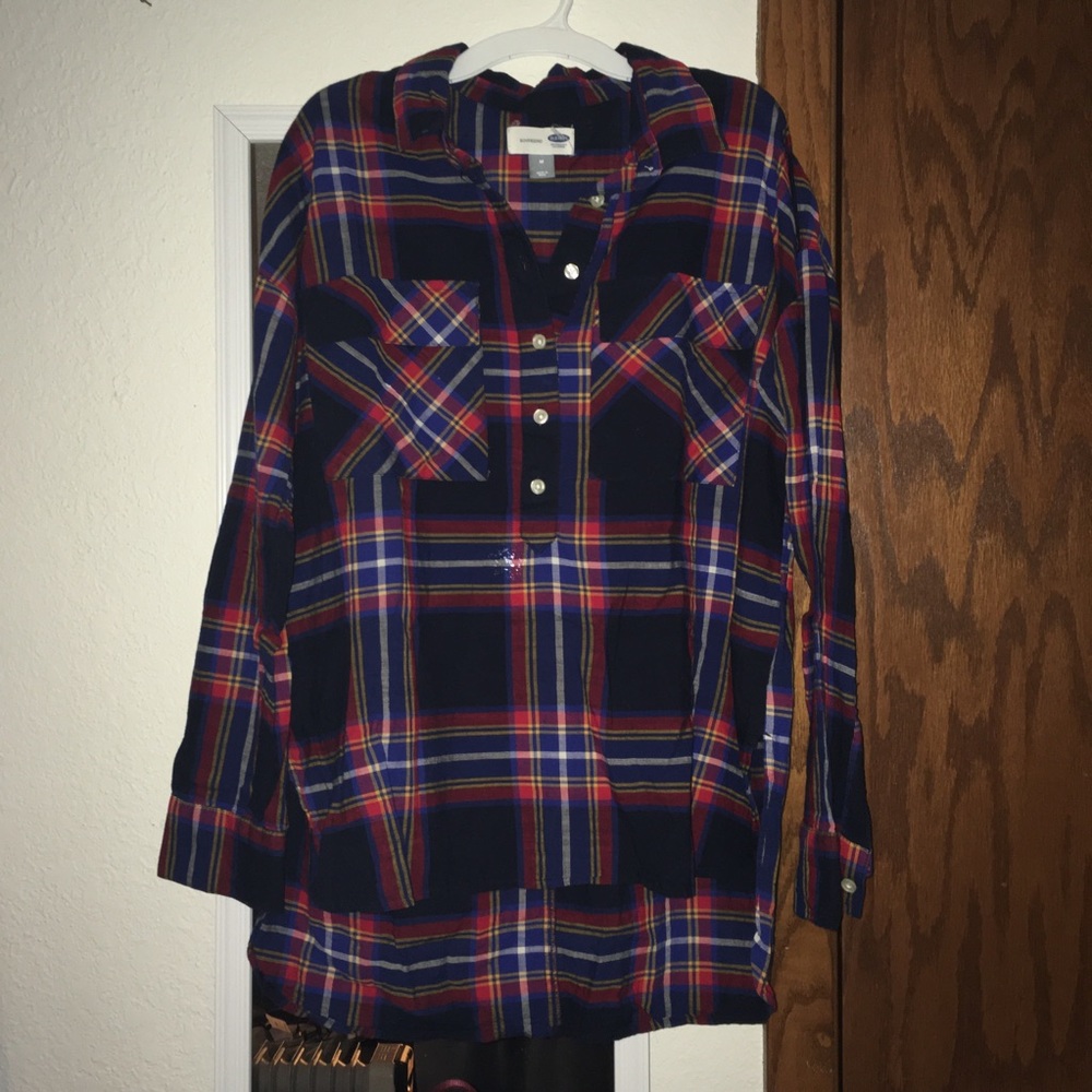 Old Navy Navy Blue Red Yellow Plaid Flannel